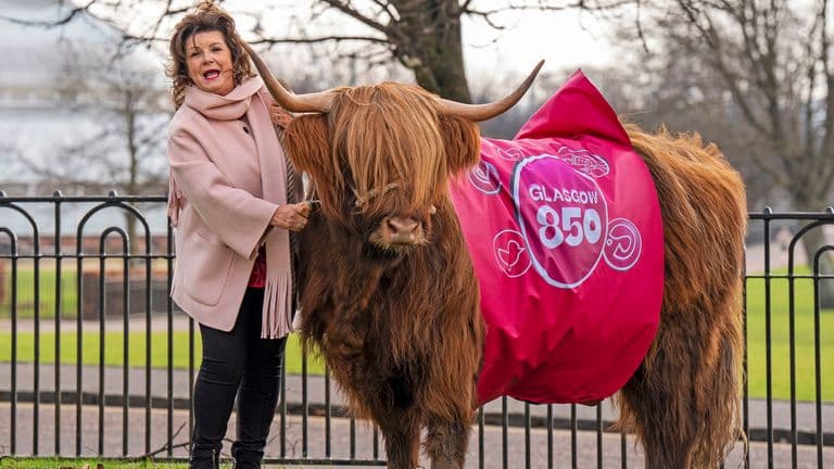 Elaine C Smith grazes cows on Glasgow Green to mark receiving city