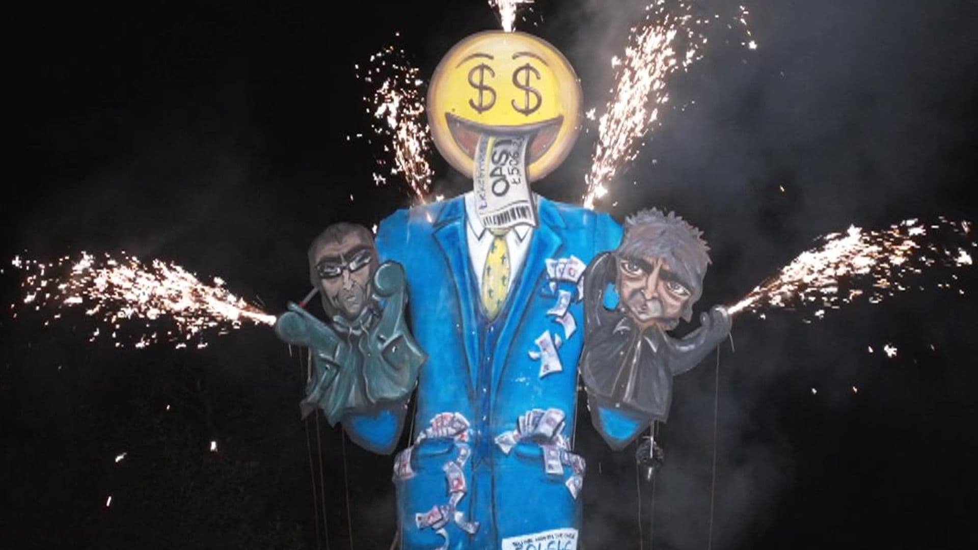 Oasis and Ticketmaster effigy burned at Edenbridge Bonfire Night