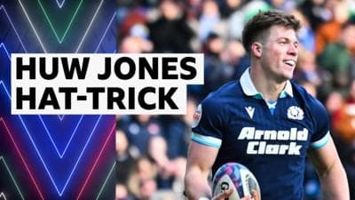 Six Nations: Huw Jones hat-trick for Scotland against Italy