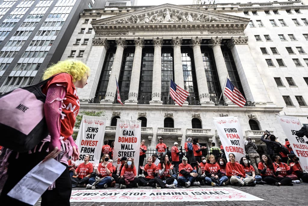 Pro-Palestine protestors cause disturbance outside the New York Stock Exchange